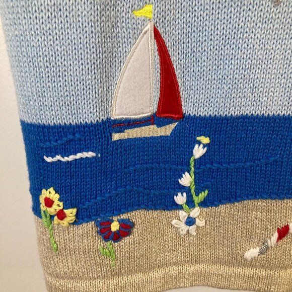 Womens Vintage Breckenridge Lighthouse Boat Summer Cardigan Blue White Red S - Picture 9 of 12